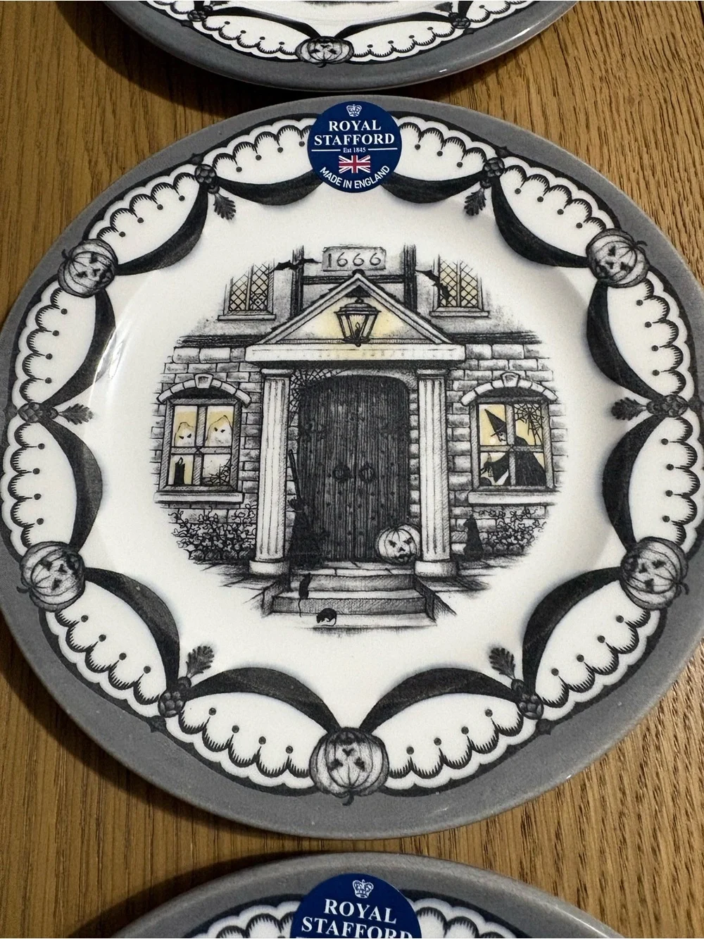 Stafford Black, White & Cream Haunted House Decorative Plate set of 3